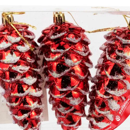 Фото 5: Набор украшений «Шишки» 3шт. (пластик), 10,5х4,3см, красный