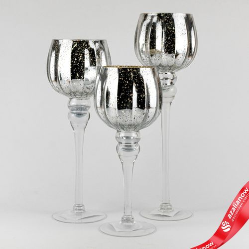 Фото 2: Набор ваз «Бокал» 3шт. (стекло), D13хH30/35/40см, серебряный