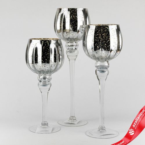 Фото 3: Набор ваз «Бокал» 3шт. (стекло), D13хH30/35/40см, серебряный