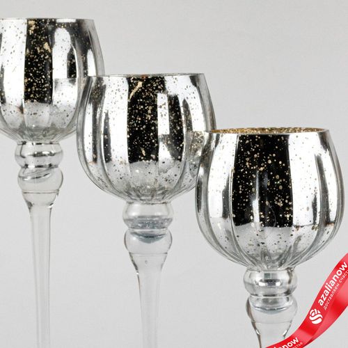 Фото 5: Набор ваз «Бокал» 3шт. (стекло), D13хH30/35/40см, серебряный