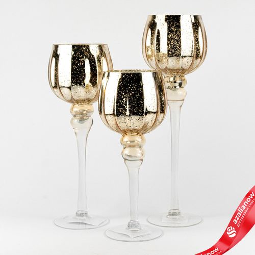 Фото 2: Набор ваз «Бокал» 3шт. (стекло), D13хH30/35/40см, золотой