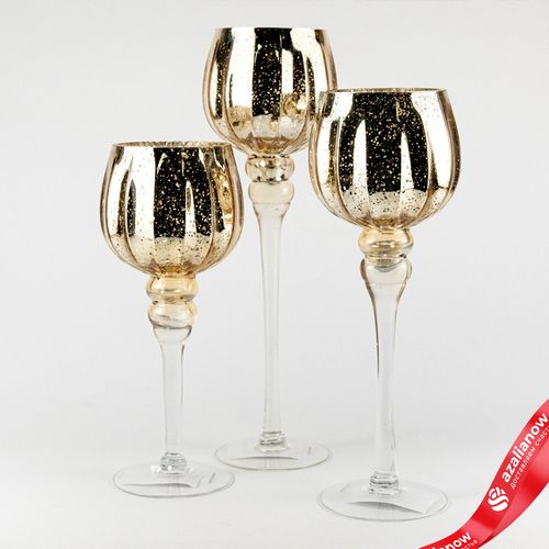 Фото 3: Набор ваз «Бокал» 3шт. (стекло), D13хH30/35/40см, золотой