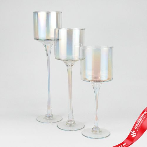 Набор ваз «Бокал» 3шт. (стекло), Н35/30/25см, перламутровый