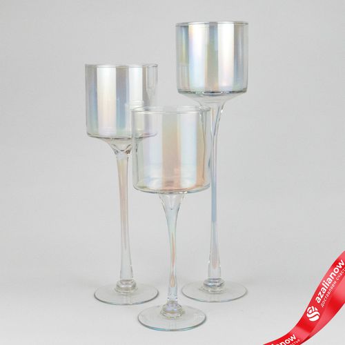 Фото 2: Набор ваз «Бокал» 3шт. (стекло), Н35/30/25см, перламутровый