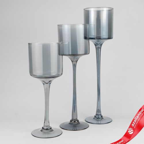 Фото 2: Набор ваз «Бокал» 3шт. (стекло), Н35/30/25см, серебряный