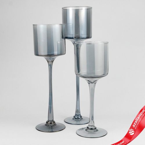 Фото 3: Набор ваз «Бокал» 3шт. (стекло), Н35/30/25см, серебряный