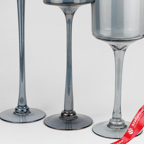 Фото 4: Набор ваз «Бокал» 3шт. (стекло), Н35/30/25см, серебряный