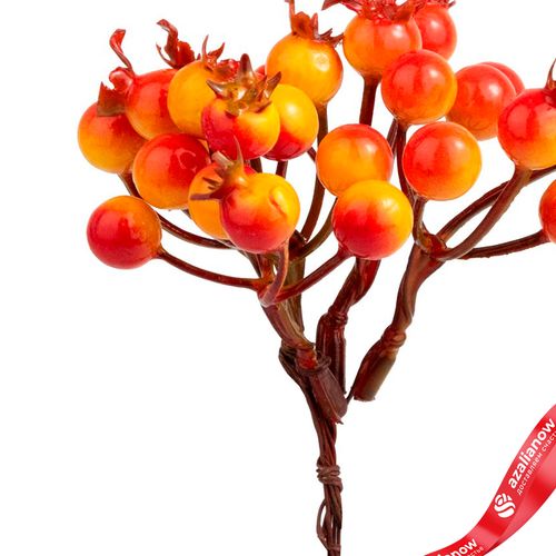 Фото 2: Набор искусственных веток с ягодами на вставках 5шт., H13 см, оранжевый