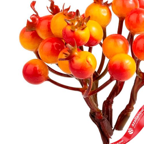 Фото 4: Набор искусственных веток с ягодами на вставках 5шт., H13 см, оранжевый