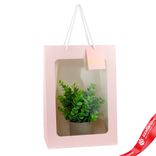 Маленькое фото 2: Пакет подарочный с прозрачной вставкой (бумага), 25x15x35см, розовый