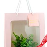 Маленькое фото 5: Пакет подарочный с прозрачной вставкой (бумага), 25x15x35см, розовый