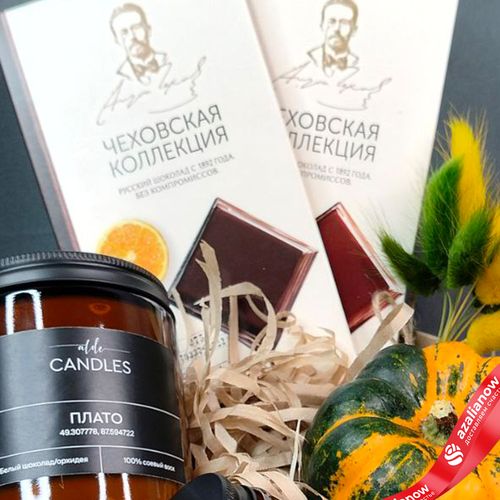 Фото 5: Подарочный набор «Осенний дар» из тыквы, сухоцветов, шоколада и ароматических свечей