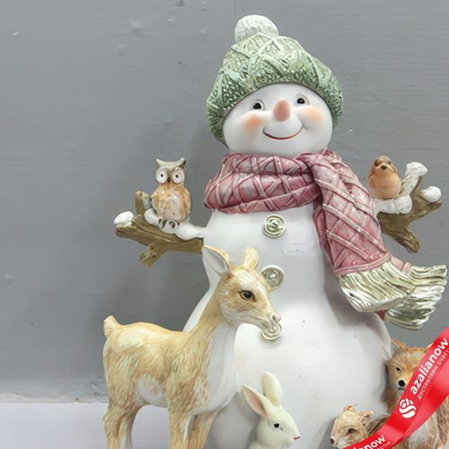 Фото 2: Сувенир «Снеговик с животными» (полирезин), H16,5x12,5х10см, цв. в асс.
