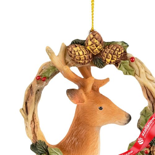 Фото 2: Украшение подвесное «Олень в венке» (полирезин), Н8х8х3,5см, коричневый