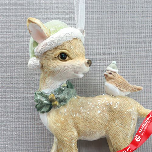 Фото 4: Украшение подвесное «Олененок» (полирезин), H9x6,5x3см, зеленый