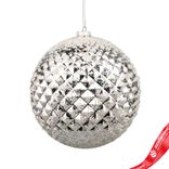 Маленькое фото 1: Украшение подвесное «Шар с глиттером» (пластик), D13см, серебряный