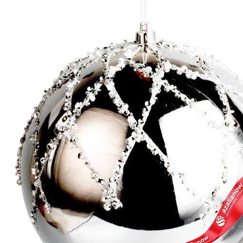 Фото 2: Украшение подвесное «Шар с блестками» (пластик), D15см, серебряный