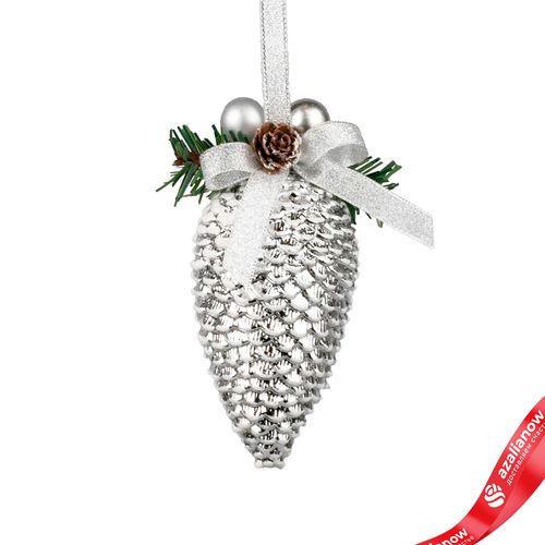 Украшение подвесное «Шишка на ветке» (пластик), H15х7см, серебряный