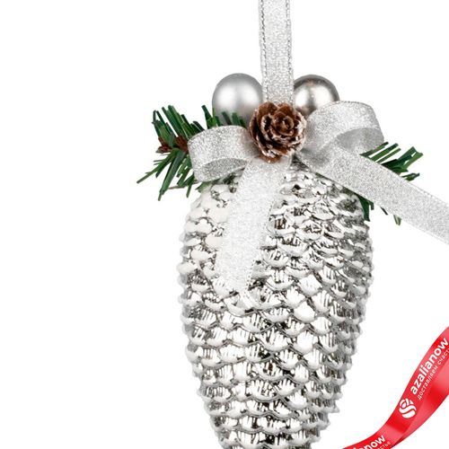 Фото 2: Украшение подвесное «Шишка на ветке» (пластик), H15х7см, серебряный
