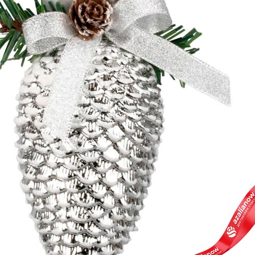 Фото 3: Украшение подвесное «Шишка на ветке» (пластик), H15х7см, серебряный