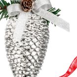 Маленькое фото 3: Украшение подвесное «Шишка на ветке» (пластик), H15х7см, серебряный