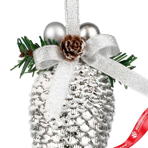 Фото 4: Украшение подвесное «Шишка на ветке» (пластик), H15х7см, серебряный