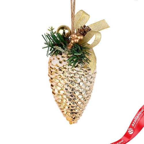 Украшение подвесное «Шишка на ветке» (пластик), H15х7см, золотой