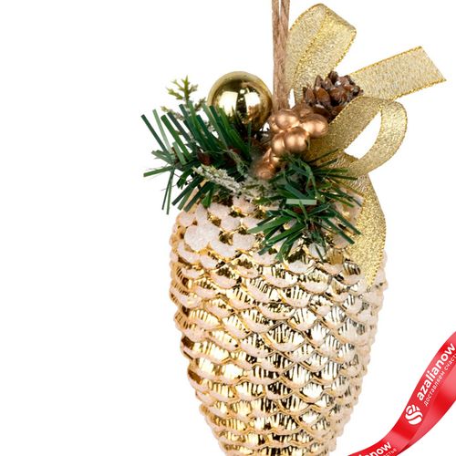 Фото 2: Украшение подвесное «Шишка на ветке» (пластик), H15х7см, золотой