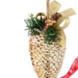 Маленькое фото 2: Украшение подвесное «Шишка на ветке» (пластик), H15х7см, золотой