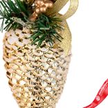 Маленькое фото 3: Украшение подвесное «Шишка на ветке» (пластик), H15х7см, золотой