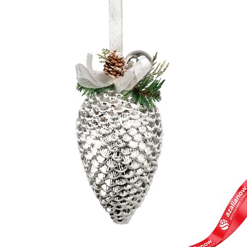 Украшение подвесное «Шишка на ветке» (пластик), H21х10cм, серебряный