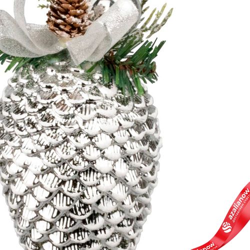 Фото 3: Украшение подвесное «Шишка на ветке» (пластик), H21х10cм, серебряный