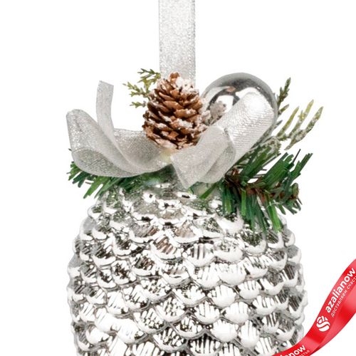 Фото 4: Украшение подвесное «Шишка на ветке» (пластик), H21х10cм, серебряный