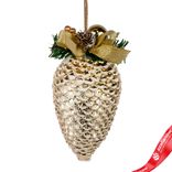 Маленькое фото 1: Украшение подвесное «Шишка на ветке» (пластик), H21х10cм, золотой