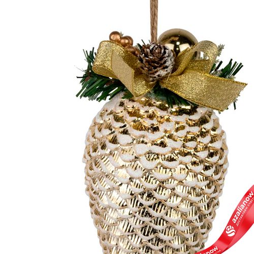 Фото 2: Украшение подвесное «Шишка на ветке» (пластик), H21х10cм, золотой