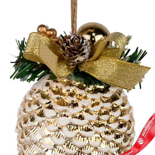 Фото 4: Украшение подвесное «Шишка на ветке» (пластик), H21х10cм, золотой