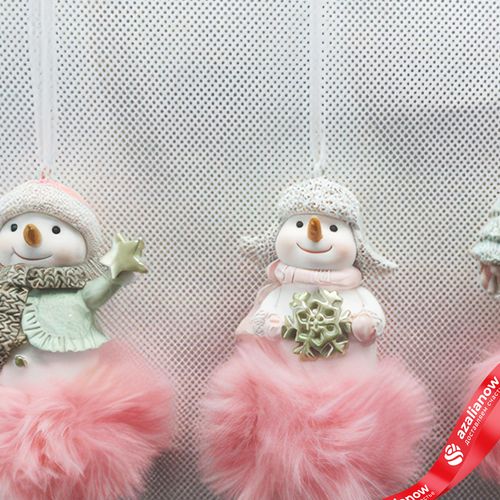 Фото 2: Украшение подвесное «Снеговик на облачке» (полирезин), Н8,5х5,5см, в асс., розовый