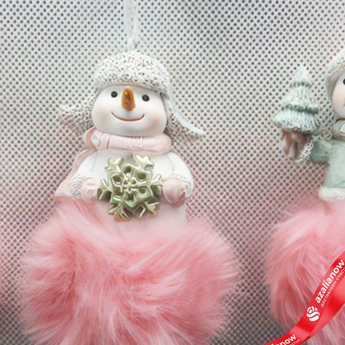 Фото 3: Украшение подвесное «Снеговик на облачке» (полирезин), Н8,5х5,5см, в асс., розовый