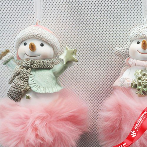Фото 4: Украшение подвесное «Снеговик на облачке» (полирезин), Н8,5х5,5см, в асс., розовый