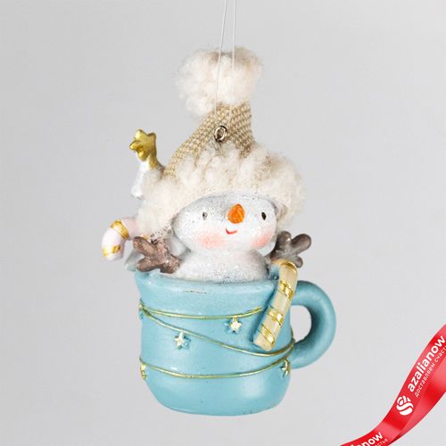 Украшение подвесное «Снеговик» в кружке (полирезин), Н10х7х5см, голубой