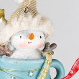 Маленькое фото 3: Украшение подвесное «Снеговик» в кружке (полирезин), Н10х7х5см, голубой