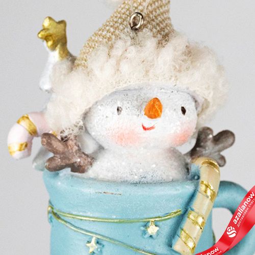 Фото 4: Украшение подвесное «Снеговик» в кружке (полирезин), Н10х7х5см, голубой
