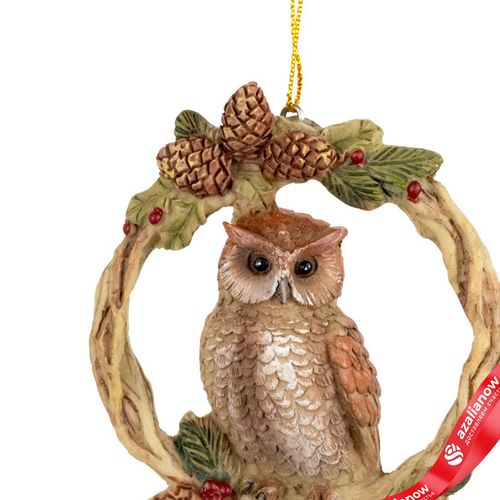 Фото 2: Украшение подвесное «Сова на венке» (полирезин), Н9,5х7,5х3см, коричневый