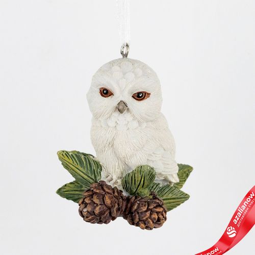 Украшение подвесное «Сова с шишками» (полирезин), Н6,5х5,5х4,5см, белый