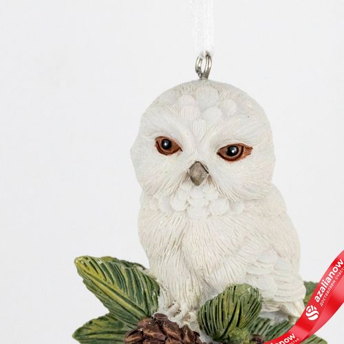 Фото 2: Украшение подвесное «Сова с шишками» (полирезин), Н6,5х5,5х4,5см, белый