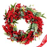 Маленькое фото 1: Венок еловый с ягодами и эвкалиптом, D56см, зеленый/красный