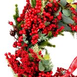 Маленькое фото 4: Венок еловый с ягодами и эвкалиптом, D56см, зеленый/красный
