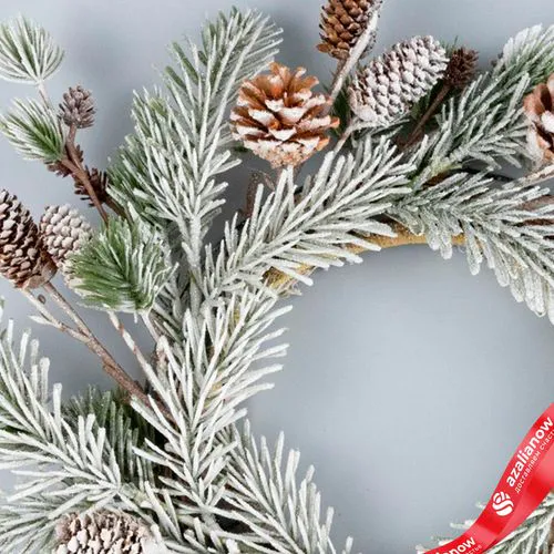 Фото 4: Венок еловый с шишками заснеженный, D40см, зеленый/белый