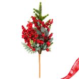 Маленькое фото 1: Ветка еловая с ягодами и эвкалиптом, 40см, зеленый/красный