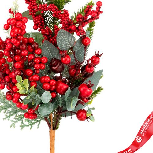Фото 3: Ветка еловая с ягодами и эвкалиптом, 40см, зеленый/красный